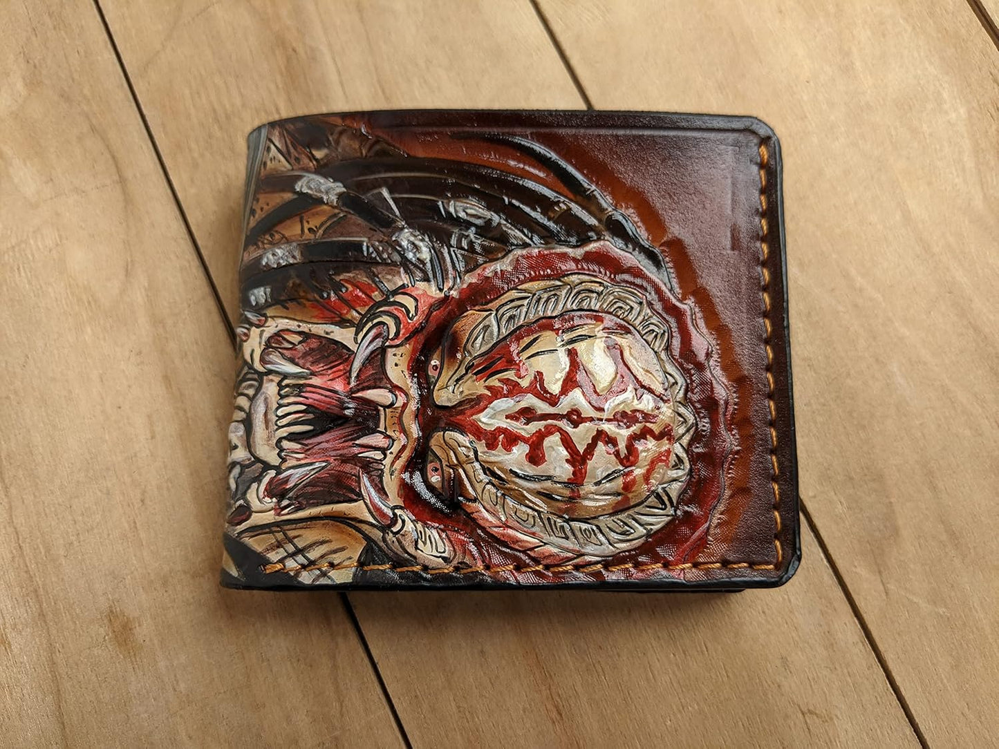 HOTMen's 3D Genuine Leather Wallet, Hand-Carved, Hand-Painted, Leather Carving, Custom wallet, Personalized wallet, Alien
