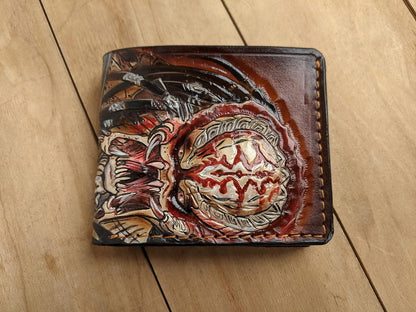 HOTMen's 3D Genuine Leather Wallet, Hand-Carved, Hand-Painted, Leather Carving, Custom wallet, Personalized wallet, Alien