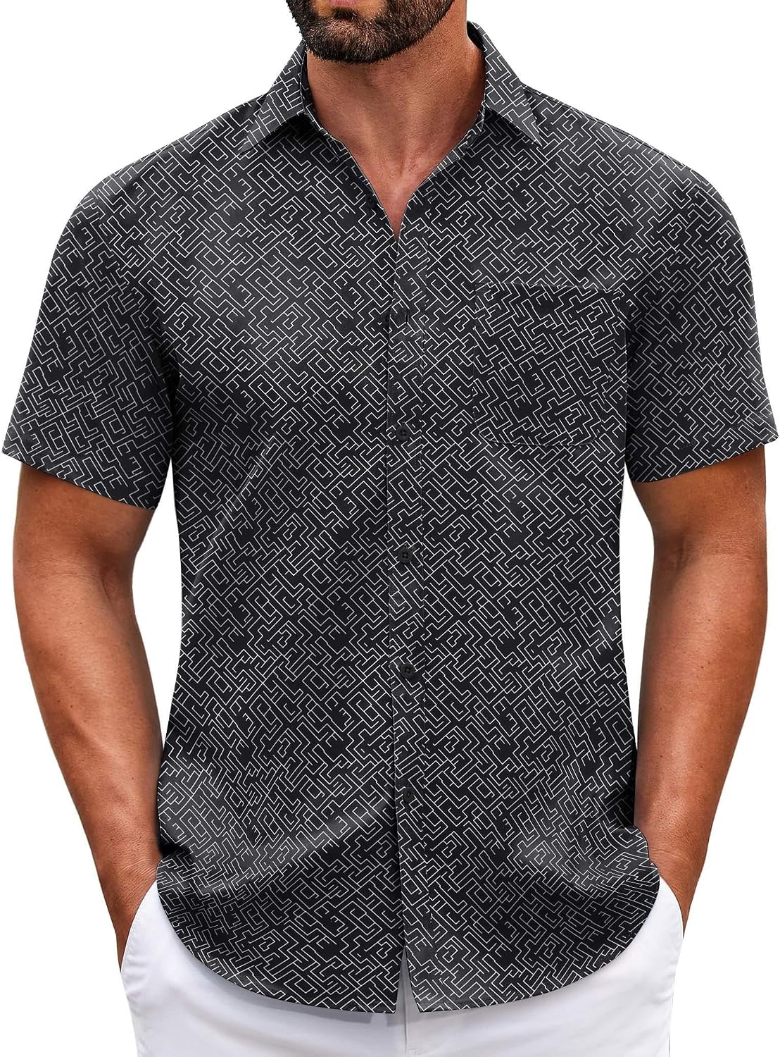 HOTCOOFANDY Mens Short Sleeve Casual Button Down Shirts Summer Untucked Dress Shirts with Pocket