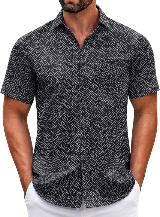 HOTCOOFANDY Mens Short Sleeve Casual Button Down Shirts Summer Untucked Dress Shirts with Pocket
