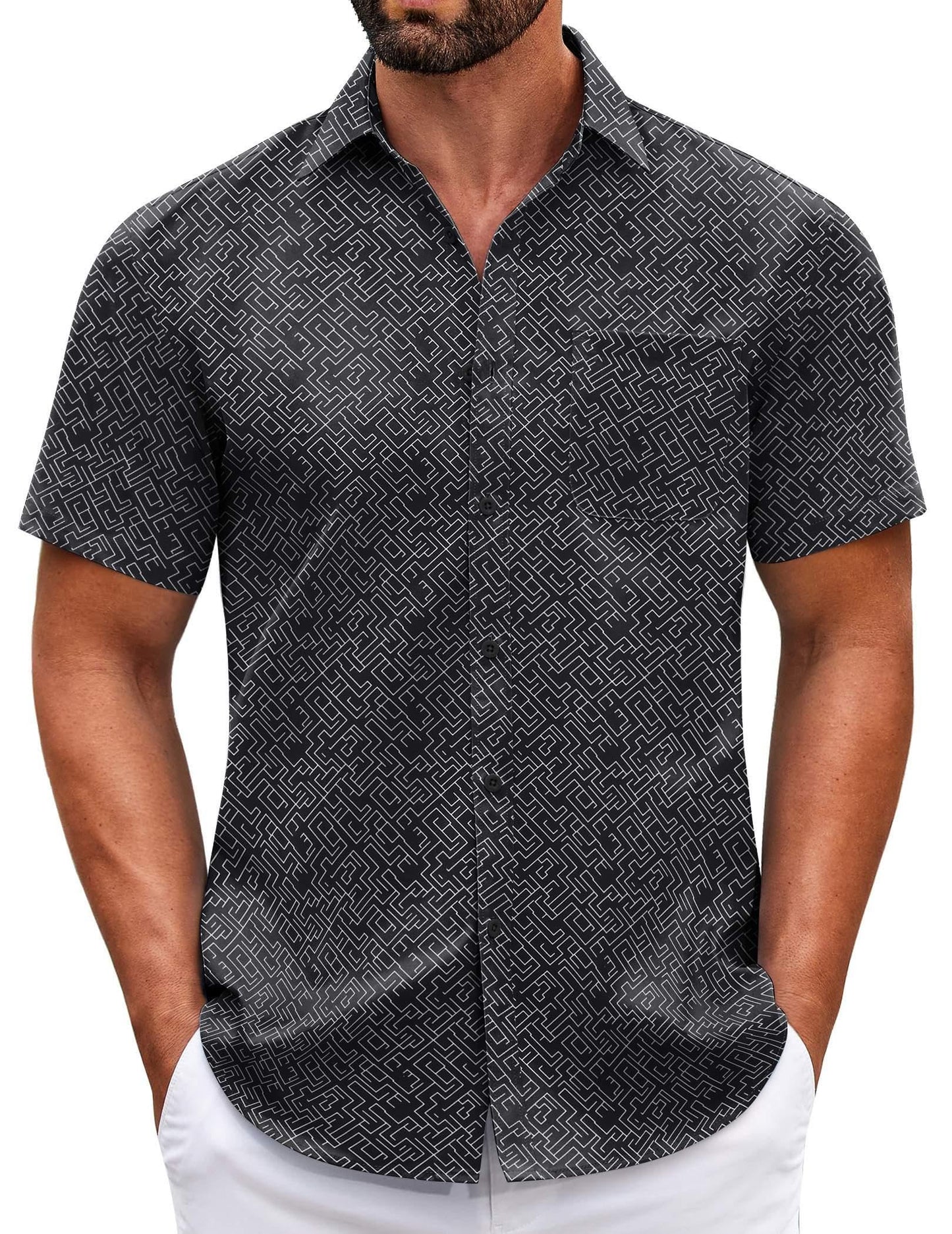 HOTCOOFANDY Mens Short Sleeve Casual Button Down Shirts Summer Untucked Dress Shirts with Pocket