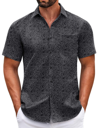 HOTCOOFANDY Mens Short Sleeve Casual Button Down Shirts Summer Untucked Dress Shirts with Pocket