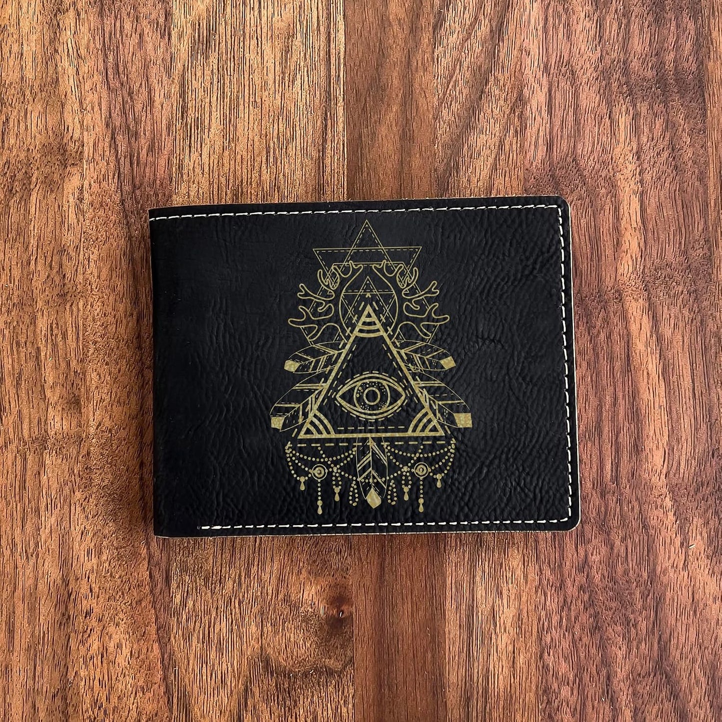 HOTEngraved Leather Wallet: Third Eye Design, Unique Gift for Holidays - Perfect for Dad, Mom, Brother, Sister, Friend, Teacher on Christmas