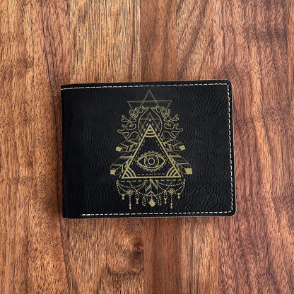 HOTEngraved Leather Wallet: Third Eye Design, Unique Gift for Holidays - Perfect for Dad, Mom, Brother, Sister, Friend, Teacher on Christmas