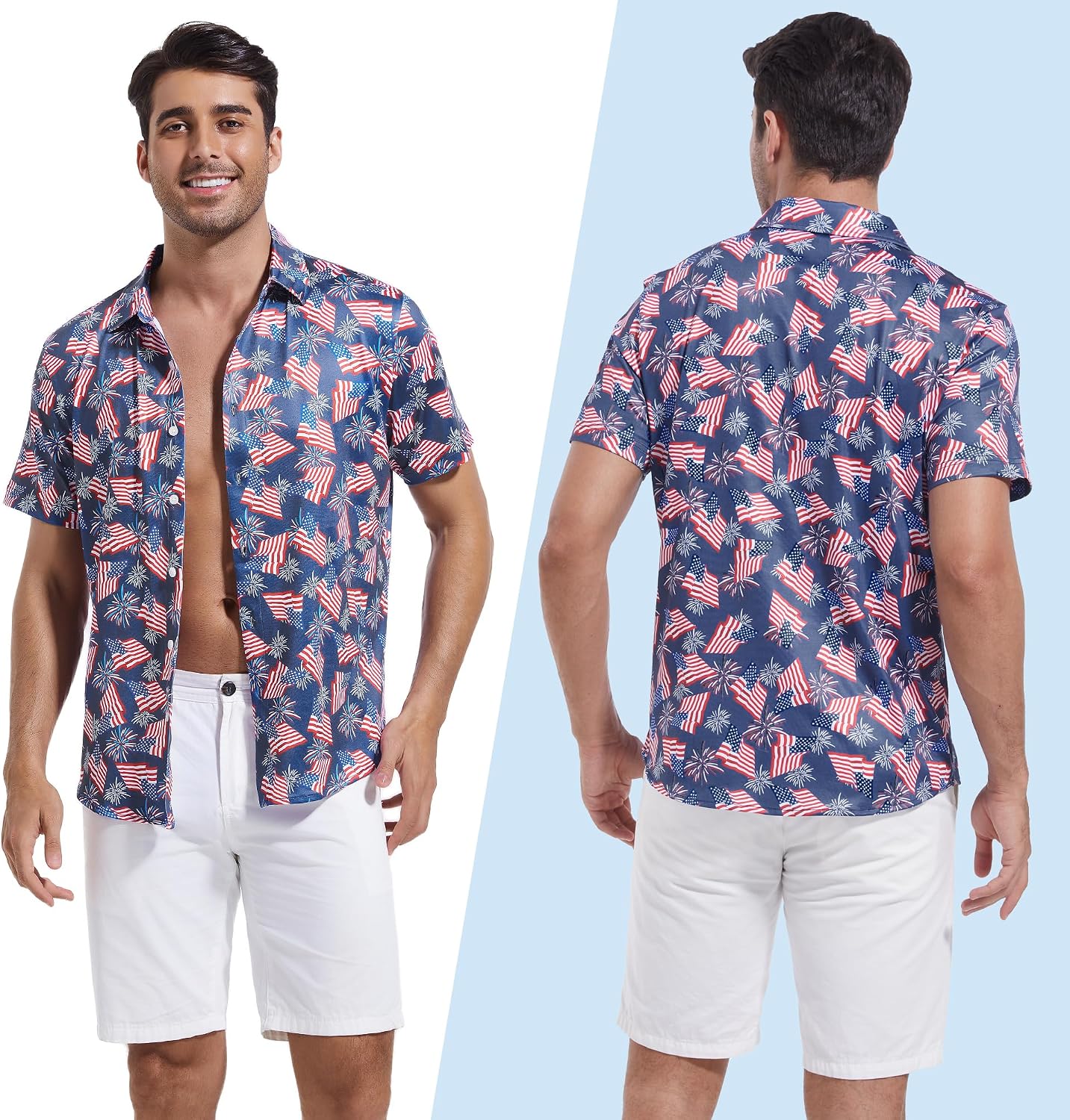 HOTFT FENTENG Mens Hawaiian Shirts Regular Fit Short Sleeve Casual Button Down Summer Tropical Beach Shirts