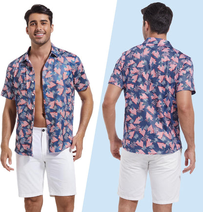 HOTFT FENTENG Mens Hawaiian Shirts Regular Fit Short Sleeve Casual Button Down Summer Tropical Beach Shirts