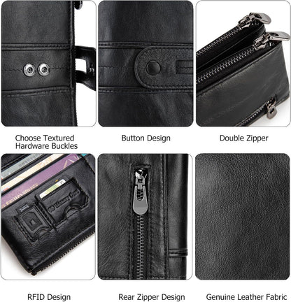 HOTmyfriday Women's RFID Blocking Genuine Leather Wallet, Bifold Long Clutch Wallet Money Clips Ladies Card Holder Purse