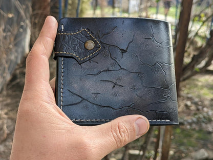 HOTCeltic Style, Mjolnir, Thor Hammer, Crow, Raven, Odin, Norse Knots, Viking, Men's 3D Genuine Leather Wallet, Handmade wallet, Carved wallet, Tooled wallet, Bifold wallet, Custom Personalized wallet