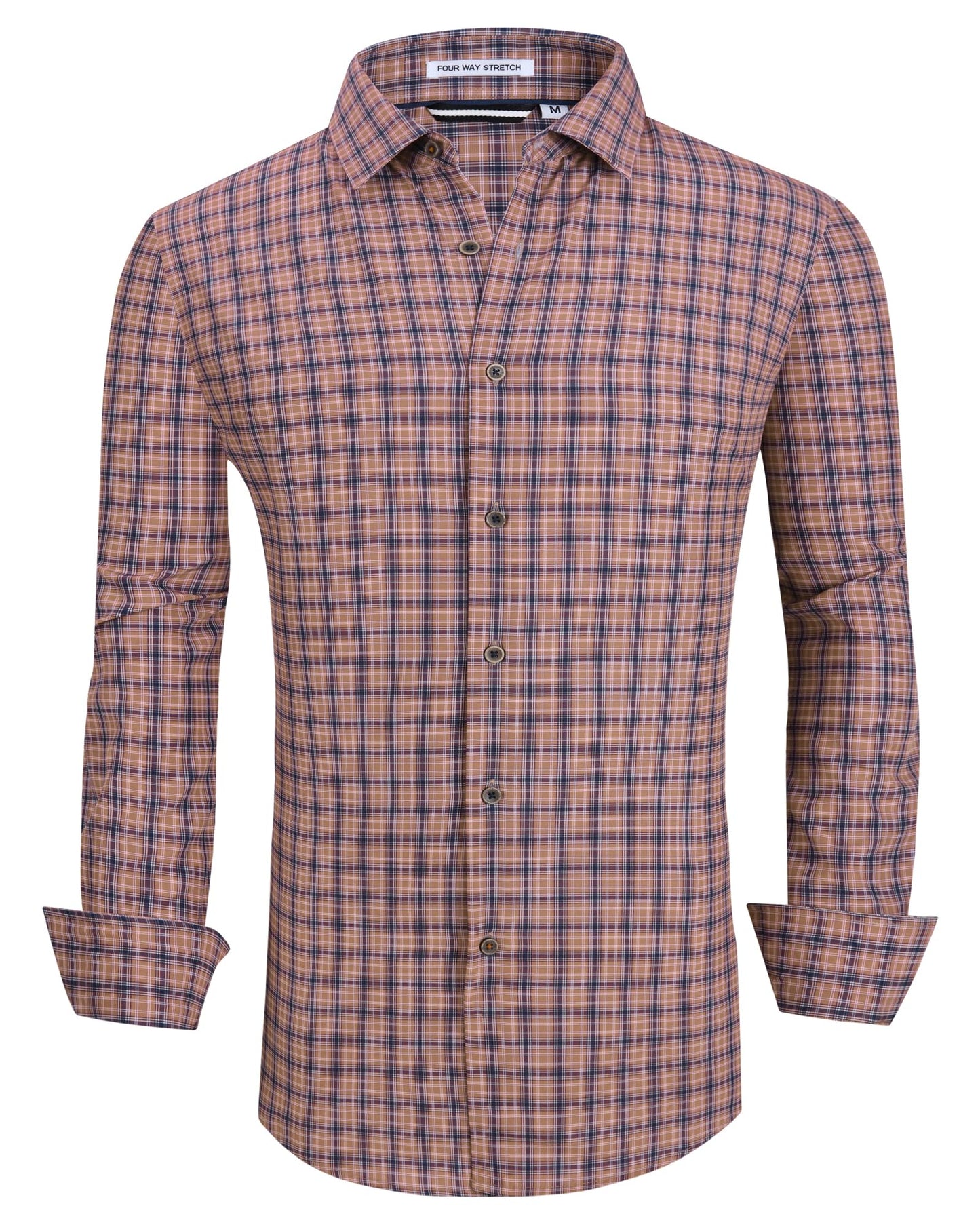 HOTAlex Vando Mens Wrinkle Free 4-Way Stretch Print Business Casual Shirt | Wrinkle resistant, Machine washable, Classic check Pattern, True-to-size cut, Business & Daily, Easy outfit pairing