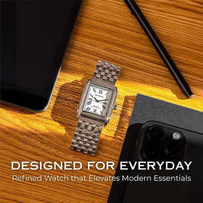HOTMiykon Vintage Dress Watches for Men – Square Tank Watch with Solid Stainless Steel Bracelet, Mens Dress Watches – Japanese Quartz, Waterproof to 100ft