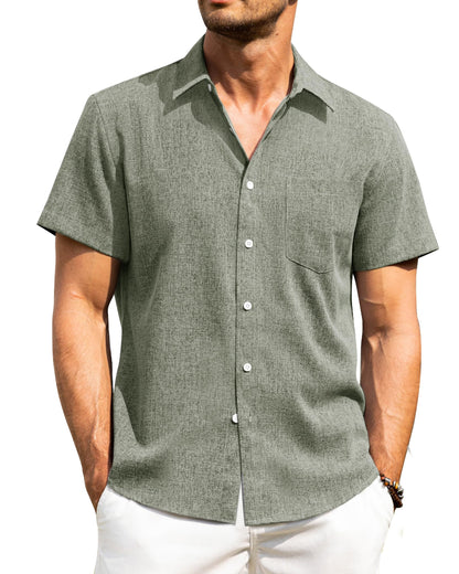 HOTAlimens & Gentle Mens Linen Shirts Short Sleeve Button Down Shirts Wrinkle Free Casual Vacation Beach Summer Tops