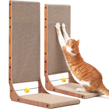 HOTFUKUMARU Cat Scratcher, 26.8 Inch L Shape Cat Scratch Pad Wall Mounted, Cat Scratching Cardboard with Ball Toy for Indoor Cats, Large Size