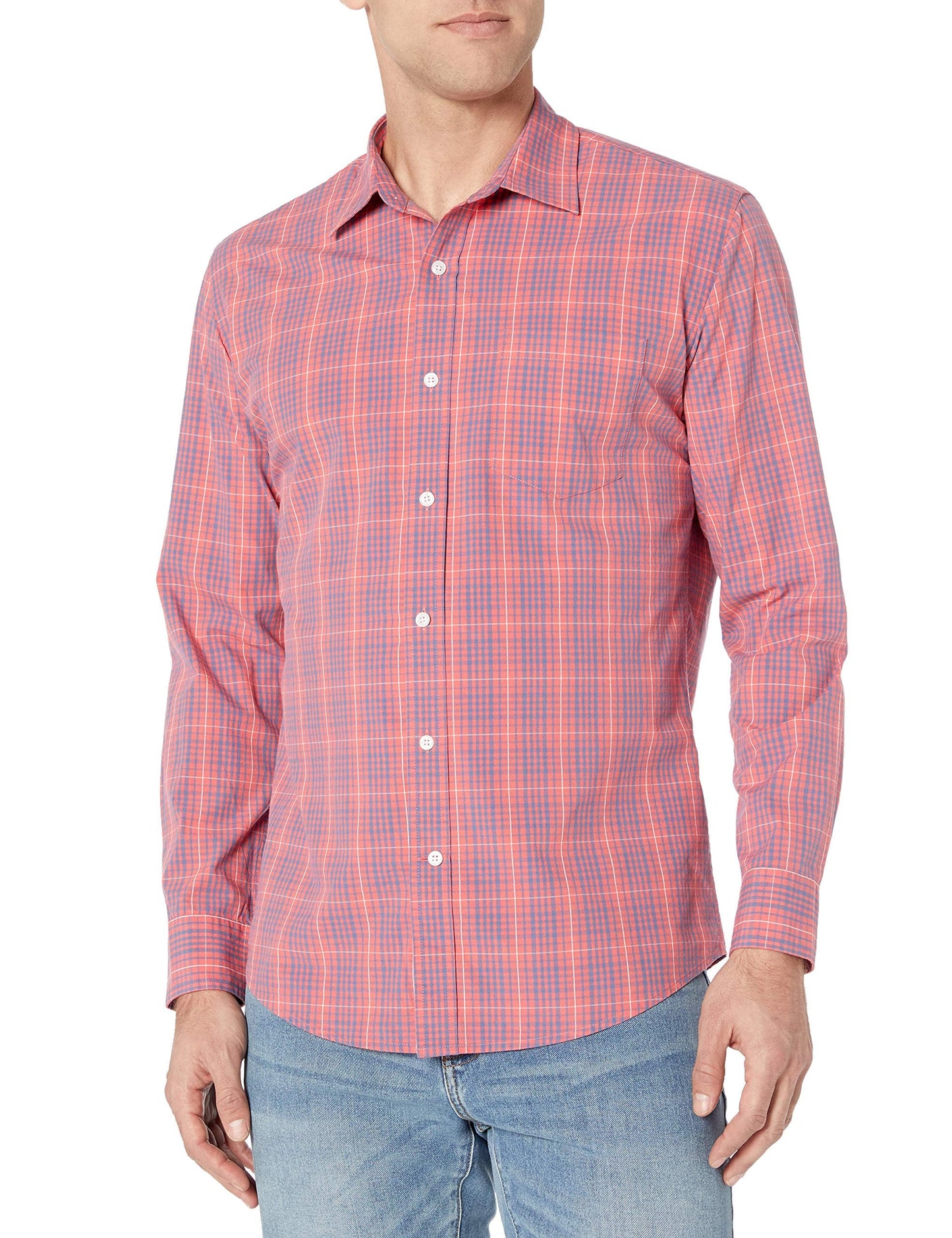 HOTAmazon Essentials Men's Regular-Fit Long-Sleeve Casual Poplin Shirt, Button Front, Business Casual, Collared
