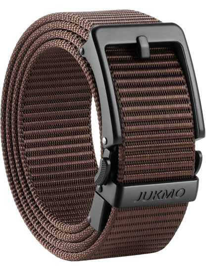 HOTJUKMO Men's 1.5" Ratchet Belt with Pin-Look Buckle for Jeans & Chinos | No-Hole Micro-Adjust Belt with Trim-to-Fit Nylon Webbing & Zinc Alloy Buckle – Perfect for Business Casual