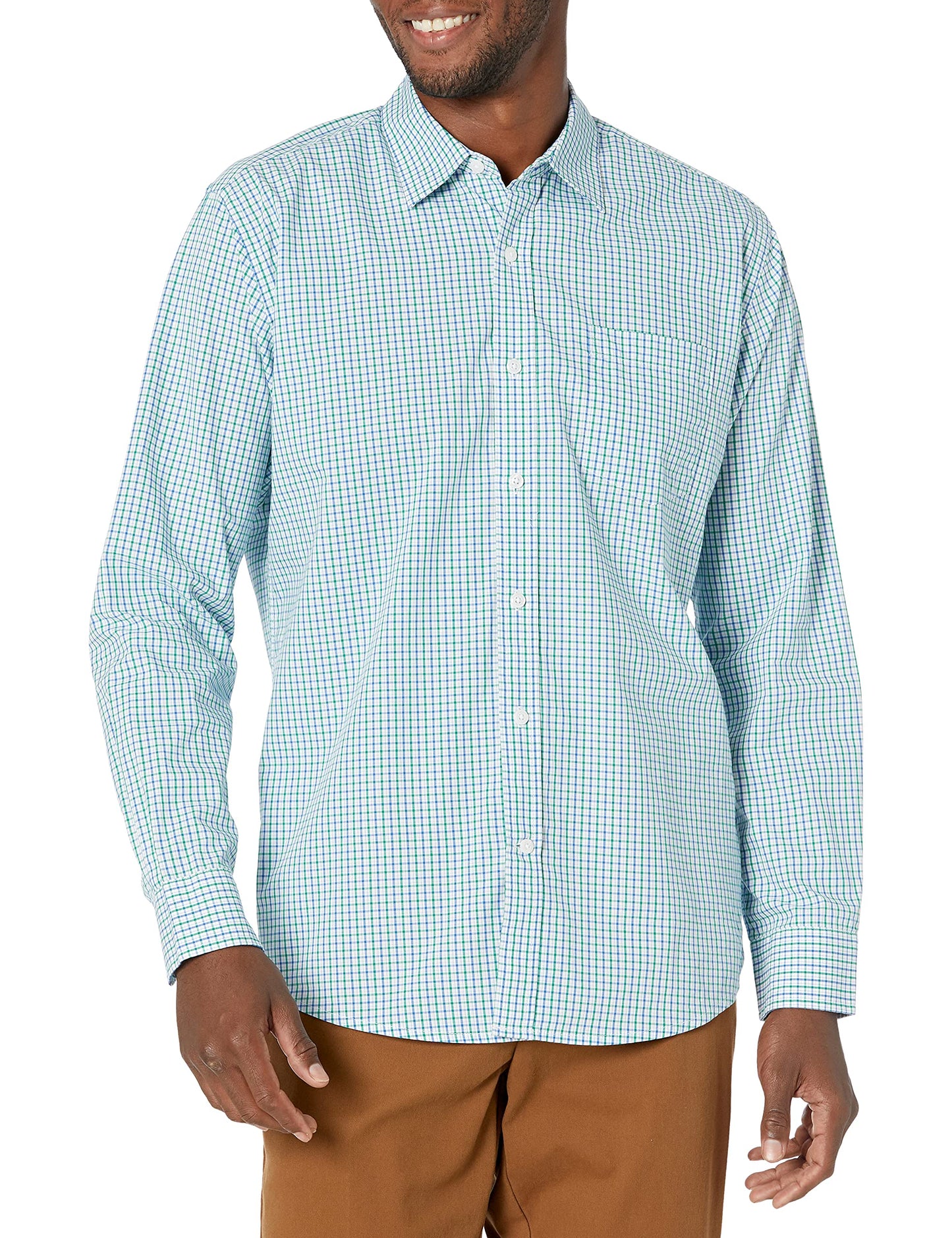 HOTAmazon Essentials Men's Regular-Fit Long-Sleeve Casual Poplin Shirt, Button Front, Business Casual, Collared