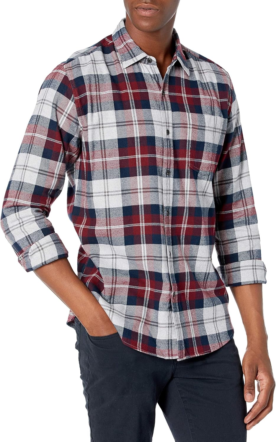 HOTAmazon Essentials Men's Regular Fit Long-Sleeve Flannel Shirt, Soft Brushed Cotton, Lightweight yet Warm