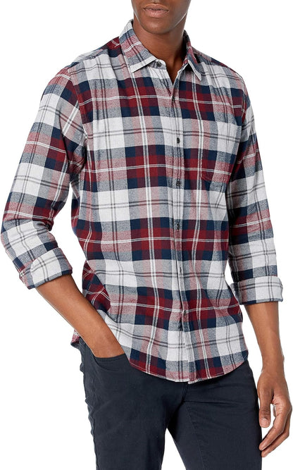 HOTAmazon Essentials Men's Regular Fit Long-Sleeve Flannel Shirt, Soft Brushed Cotton, Lightweight yet Warm