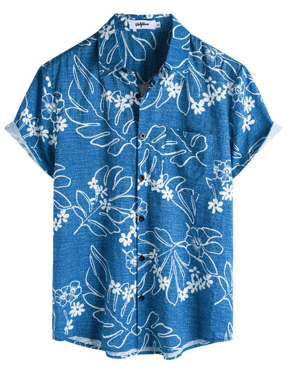 HOTVATPAVE Mens Hawaiian Shirts Casual Summer Short Sleeve Button Down Shirts | Beach, Floral, Front Pocket, Cotton, Tropical, Vacation, Vintage, Printed, Cruise, Collared, Aloha, Party, Reverse Fabric