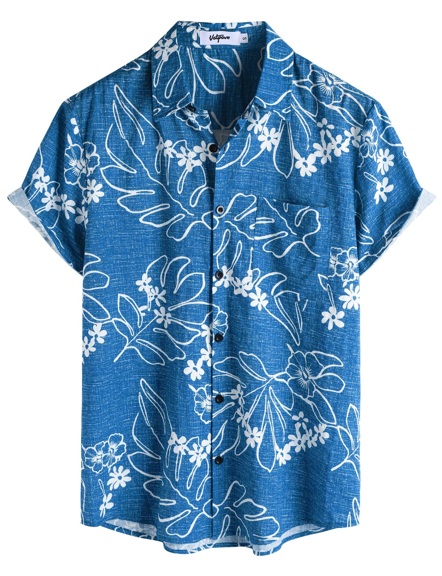 HOTVATPAVE Mens Hawaiian Shirts Casual Summer Short Sleeve Button Down Shirts | Beach, Floral, Front Pocket, Cotton, Tropical, Vacation, Vintage, Printed, Cruise, Collared, Aloha, Party, Reverse Fabric