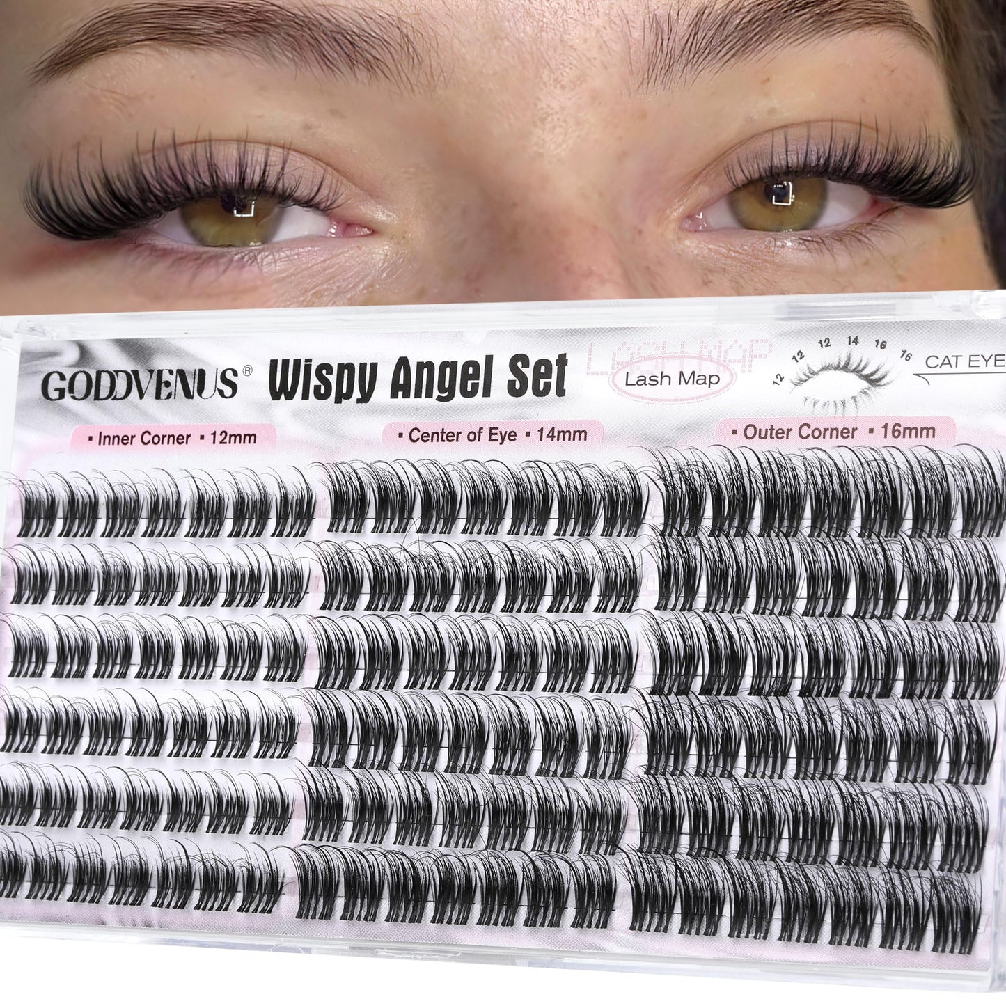 HOTGoddvenus Lash Clusters Kit Wispy Eyelash Clusters Lashes Natural DIY Lash Extension Kit 10-16mm Cluster Eyelash Extensions Kit 300pcs C Curl Individual Lashes Cluster Eyelash (No Tweezers)