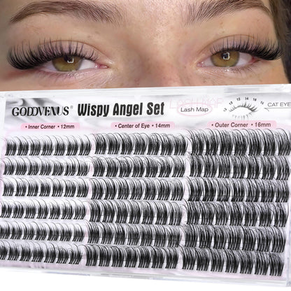 HOTGoddvenus Lash Clusters Kit Wispy Eyelash Clusters Lashes Natural DIY Lash Extension Kit 10-16mm Cluster Eyelash Extensions Kit 300pcs C Curl Individual Lashes Cluster Eyelash (No Tweezers)