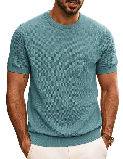 HOTPJ PAUL JONES Mens T Shirts Casual Knit Short Sleeve Tee | Crewneck, Textured Stretch T-Shirts, Lightweight, Comfortable, Breathable, Summer Clothing, Fashion, Classic, Vacation