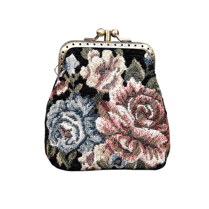 HOTCarpet Bag Double Kiss Clasp Coin Purse Pouch,Vintage Change Wallet Card Holder