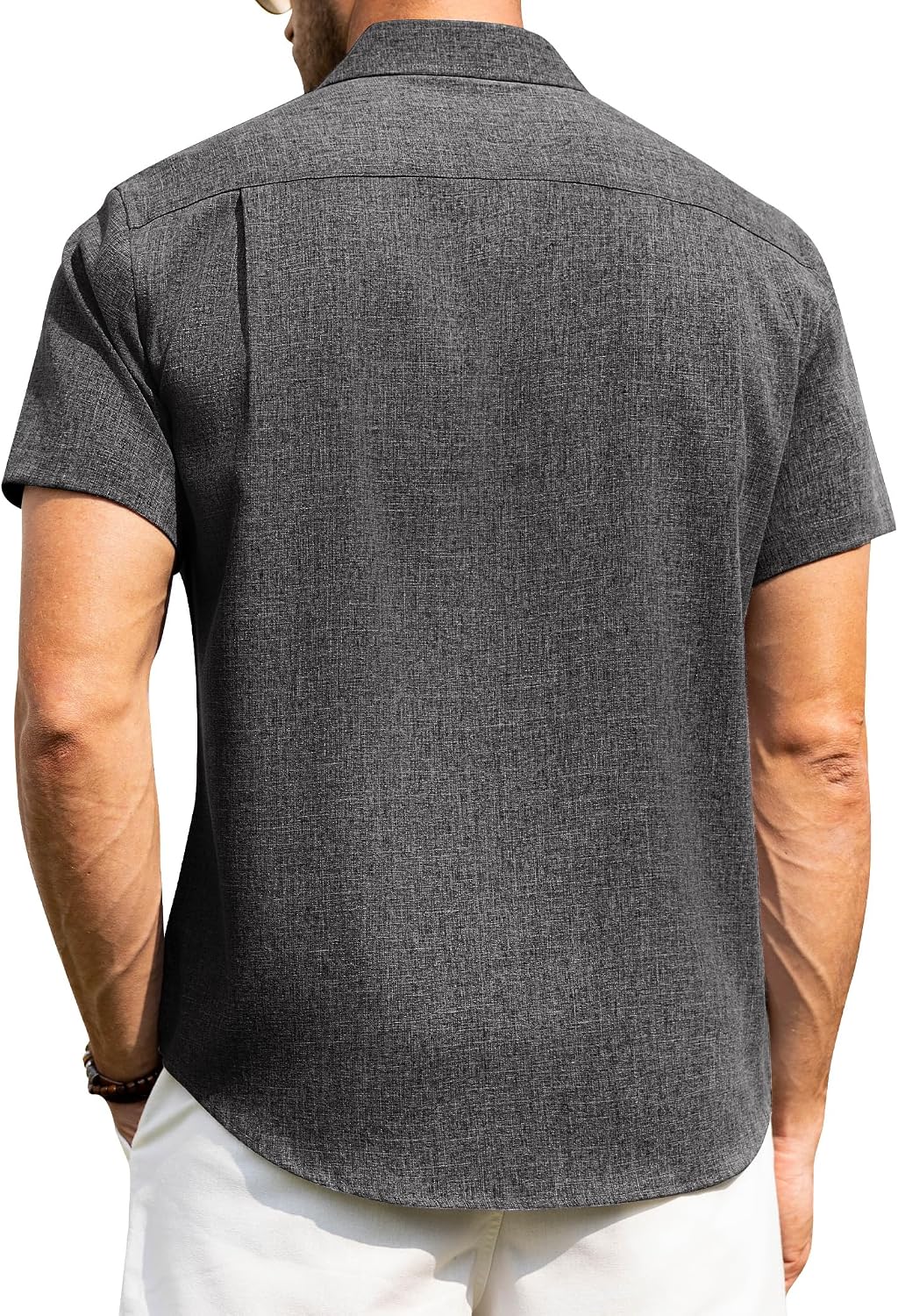 HOTAlimens & Gentle Mens Linen Shirts Short Sleeve Button Down Shirts Wrinkle Free Casual Vacation Beach Summer Tops