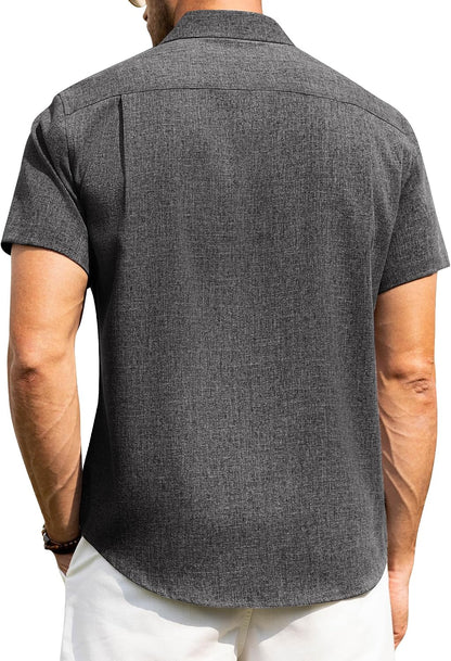 HOTAlimens & Gentle Mens Linen Shirts Short Sleeve Button Down Shirts Wrinkle Free Casual Vacation Beach Summer Tops