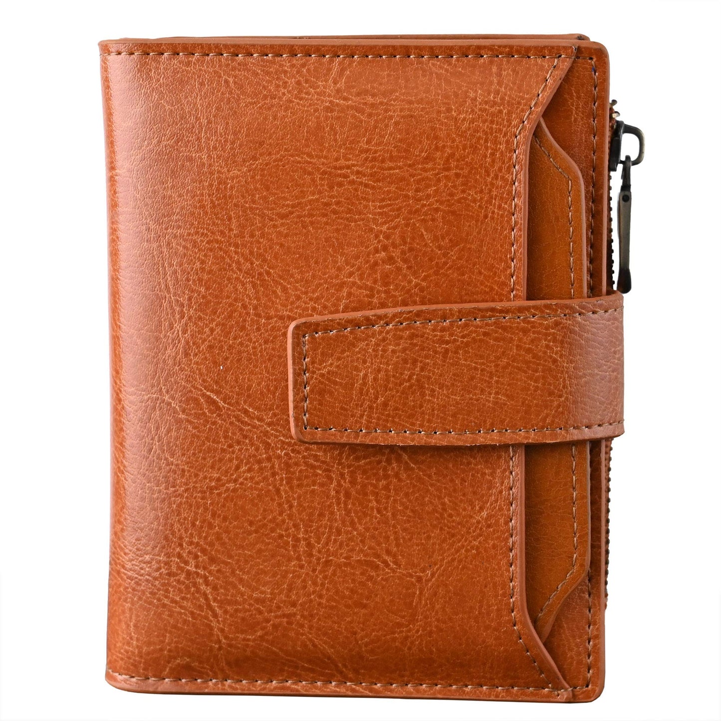 HOTBveyzi Small Leather Wallet for Women, RFID Bifold with ID Window | Holds 11 cards, a pull-out ID sleeve, zippered coin pocket & bill slot — fits crossbody bags and keeps everything organized