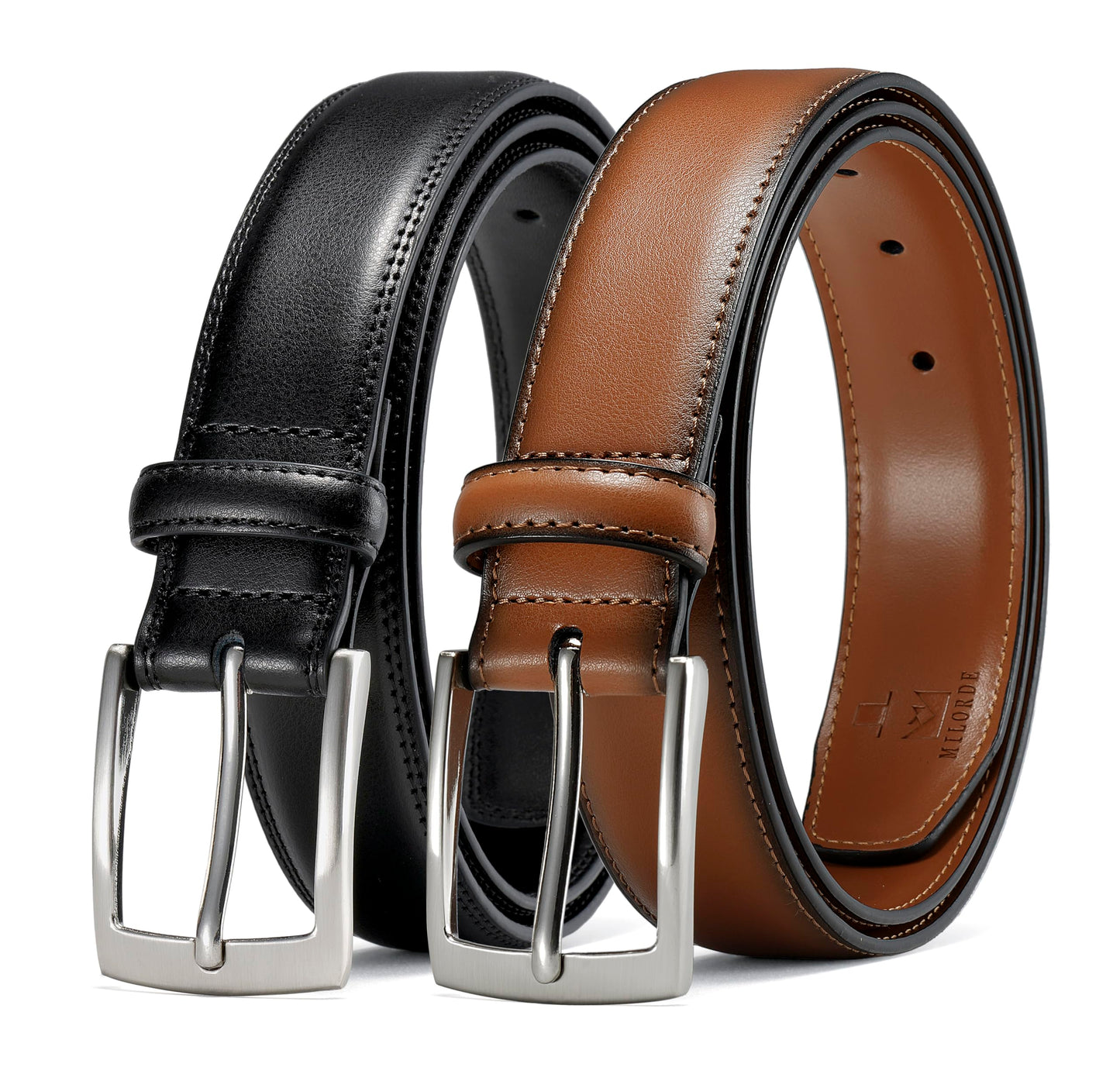HOTMILORDE Men's Leather Dress Belt 2Pack, Handmade, Genuine Leather, Fashion & Classic Designs for Work Business and Casual