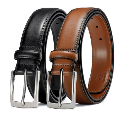 HOTMILORDE Men's Leather Dress Belt 2Pack, Handmade, Genuine Leather, Fashion & Classic Designs for Work Business and Casual
