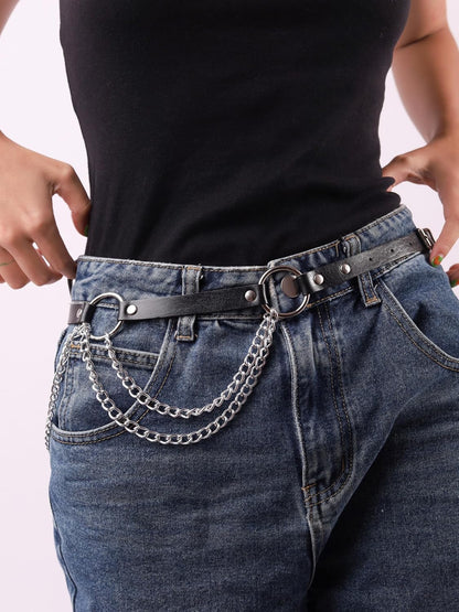 HOTSacina Black PU leather Belt, Emo Punk Grunge Gothic Belt, Goth Accessories, Punk Accessories, Waist Chain