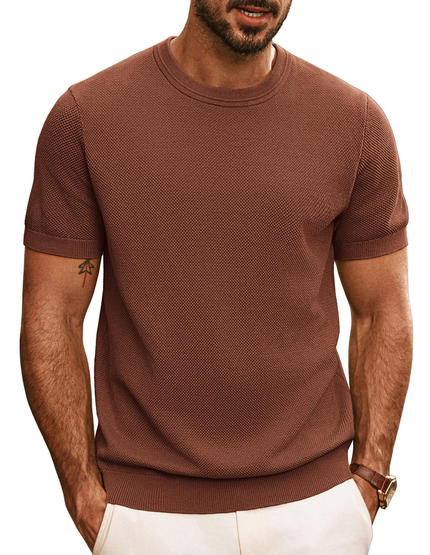HOTPJ PAUL JONES Mens T Shirts Casual Knit Short Sleeve Tee | Crewneck, Textured Stretch T-Shirts, Lightweight, Comfortable, Breathable, Summer Clothing, Fashion, Classic, Vacation