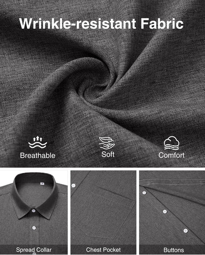 HOTMens Linen Shirt Short Sleeve Wrinkle Free Casual Untucked Button Down Shirts Beach Breathable Tops Summer