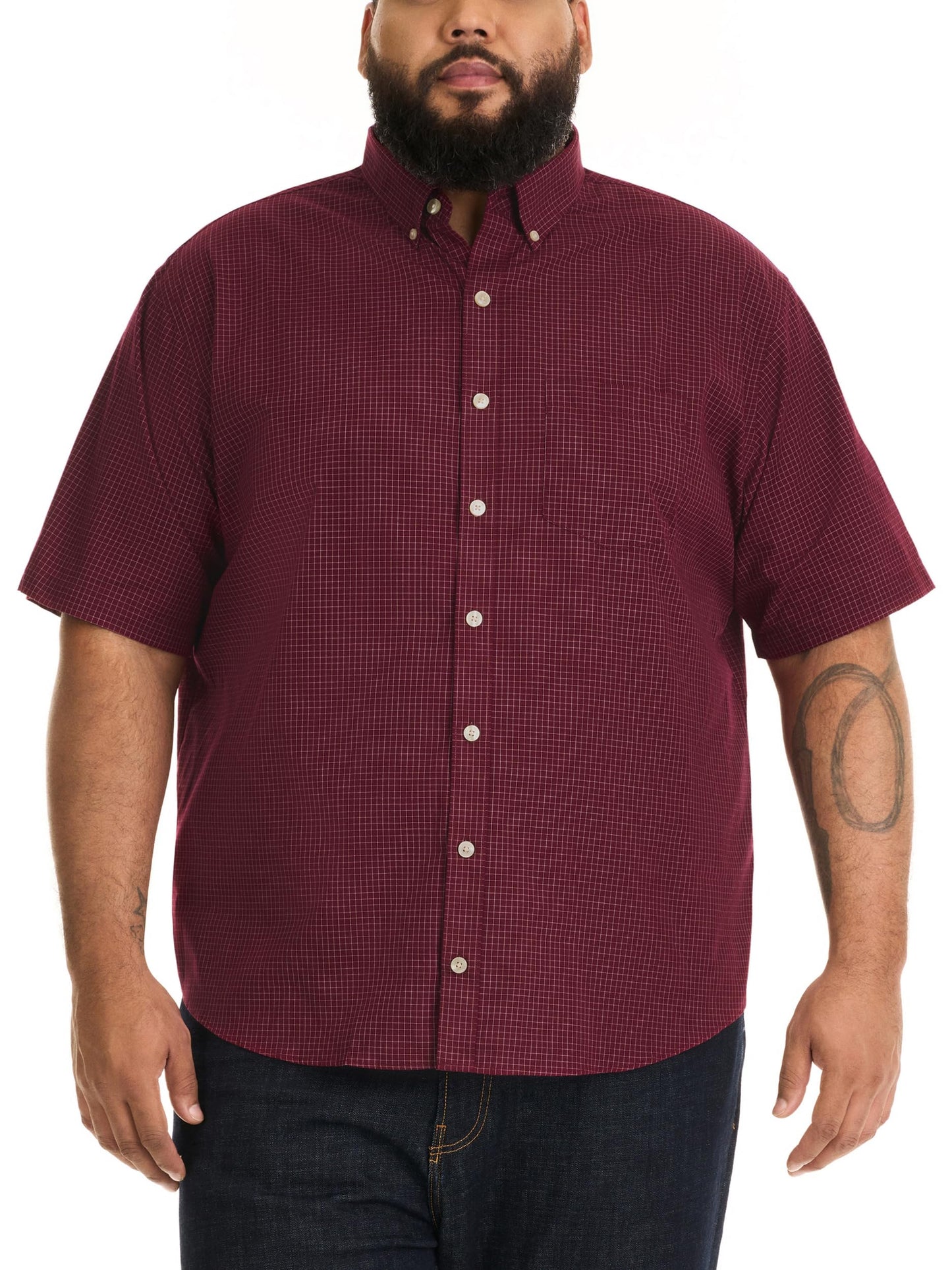 HOTVan Heusen Men's Big and Tall Wrinkle Free Short Sleeve Button Down Shirt, No-Tuck Length, Comfortable Stretch Fabric