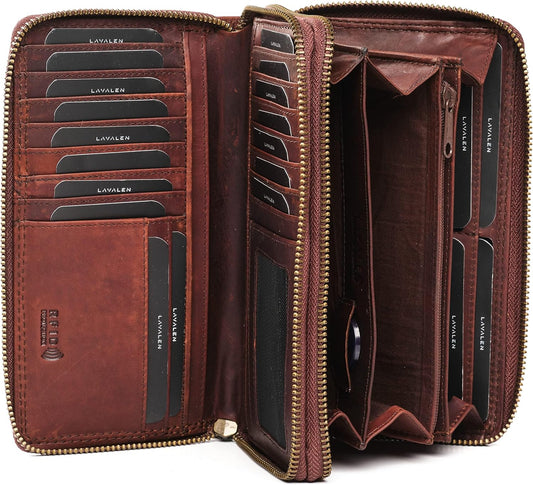 HOTLeather RFID Wallet Women – Modern RFID Womens Wallet- Big Multiple Compartments – Credit Card Holder – Handcrafted Genuine Leather -Carteras de Mujer Piel