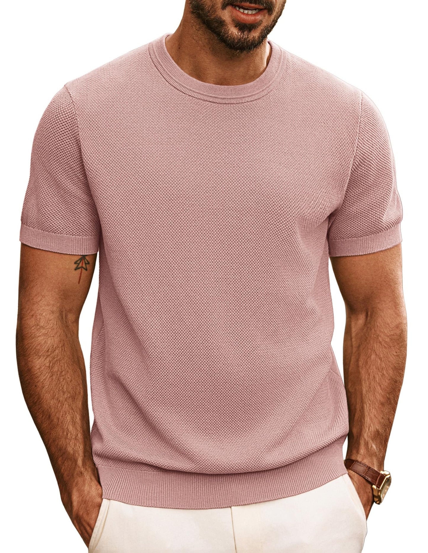 HOTPJ PAUL JONES Mens T Shirts Casual Knit Short Sleeve Tee | Crewneck, Textured Stretch T-Shirts, Lightweight, Comfortable, Breathable, Summer Clothing, Fashion, Classic, Vacation
