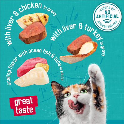 HOTPurina Friskies Wet Cat Food Variety Pack, Tasty Treasures Prime Filets (With Ocean Fish and Tuna, With Chicken and With Turkey) - 5.5 Ounce (Pack of 12)