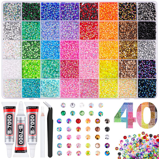HOT50000Pcs 40 Colors Jelly Rhinestones for Bedazzling, 3mm Multicolor Resin Flatback Gems for Diamond Art, Bedazzler Kit with 3Pcs 10ml B7000 Jewelry Glue for Bedazzle Thing Crafting Book Nail Art
