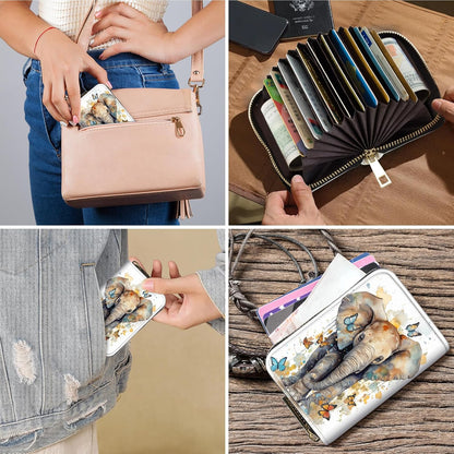 HOTSmall Wallet for Women Credit Card Holder,RFID Leather Business Card Case Wallet with Zipper Design for Women Men Gifts-Butterflies and Elephants