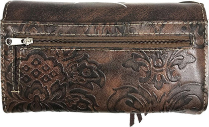 HOTZelris Women Crossbody Wallet Turquoise Concho Suede Fringe Two Tone Cowgirl Trifold Open