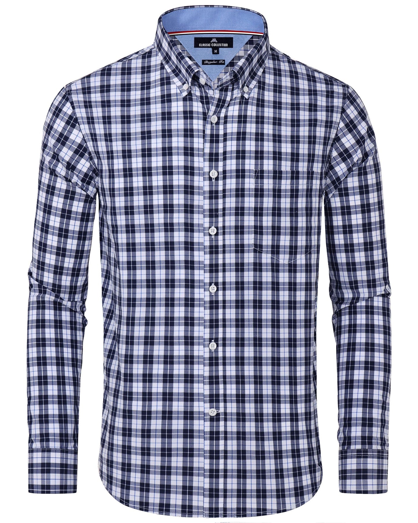 HOTAlimens & Gentle Men's Plaid Button Down Shirts Cotton Long Sleeve Dress Shirts Regular Fit Gingham Shirts