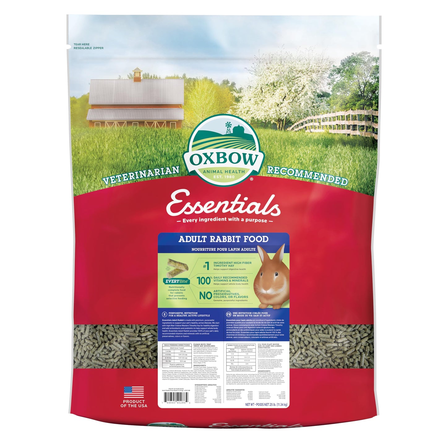 HOTOxbow Essentials Adult Rabbit Food, Timothy Hay Rabbit Pellets, USA, 5 lb