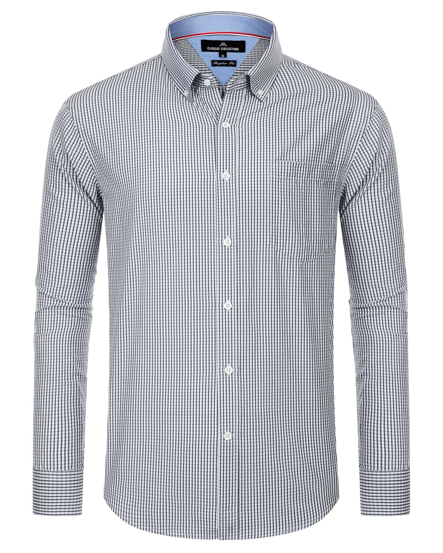 HOTAlimens & Gentle Men's Plaid Button Down Shirts Cotton Long Sleeve Dress Shirts Regular Fit Gingham Shirts