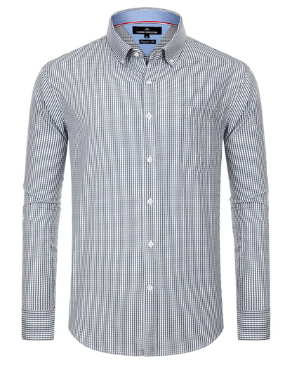 HOTAlimens & Gentle Men's Plaid Button Down Shirts Cotton Long Sleeve Dress Shirts Regular Fit Gingham Shirts