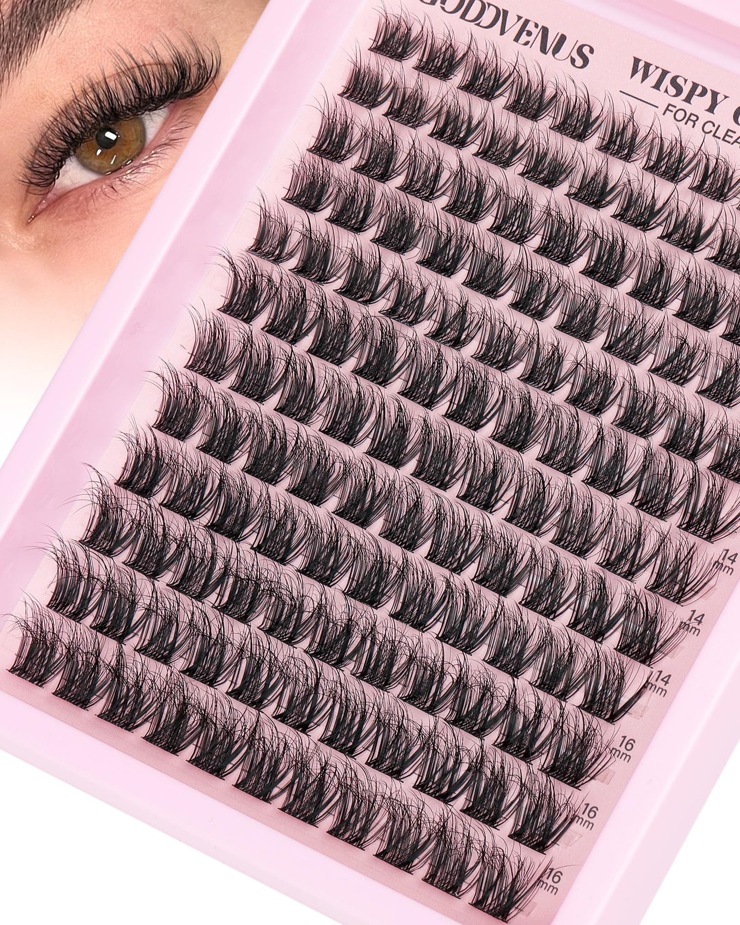 HOTGoddvenus Lash Clusters Kit Wispy Eyelash Clusters Lashes Natural DIY Lash Extension Kit 10-16mm Cluster Eyelash Extensions Kit 300pcs C Curl Individual Lashes Cluster Eyelash (No Tweezers)