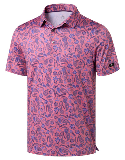 HOTObla Mens Golf Polo Shirts Short Sleeve Dry Fit Performance Moisture Wicking Casual Print Collared Golf Shirts for Men