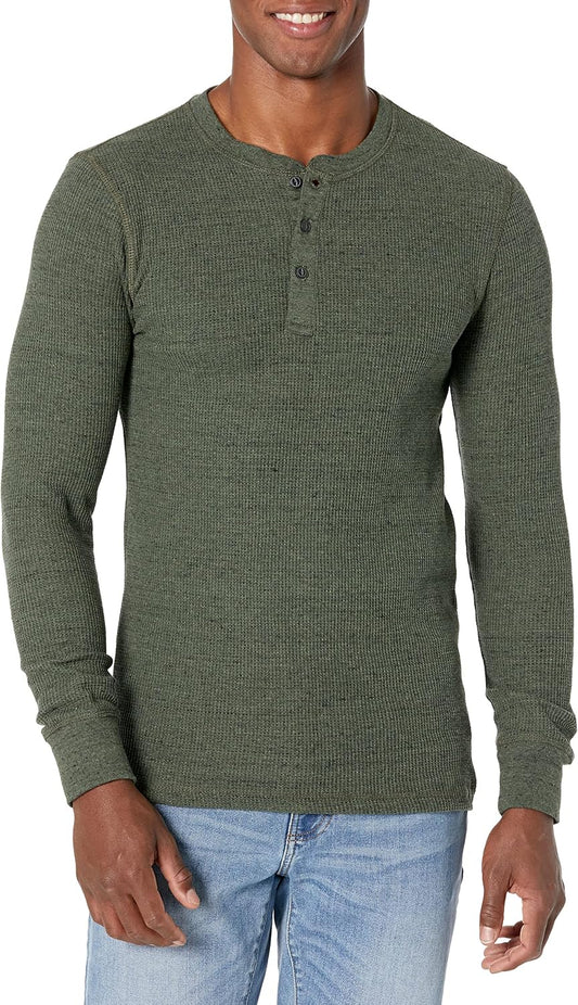 HOTAmazon Essentials Men's Long Sleeve Waffle Henley Shirt