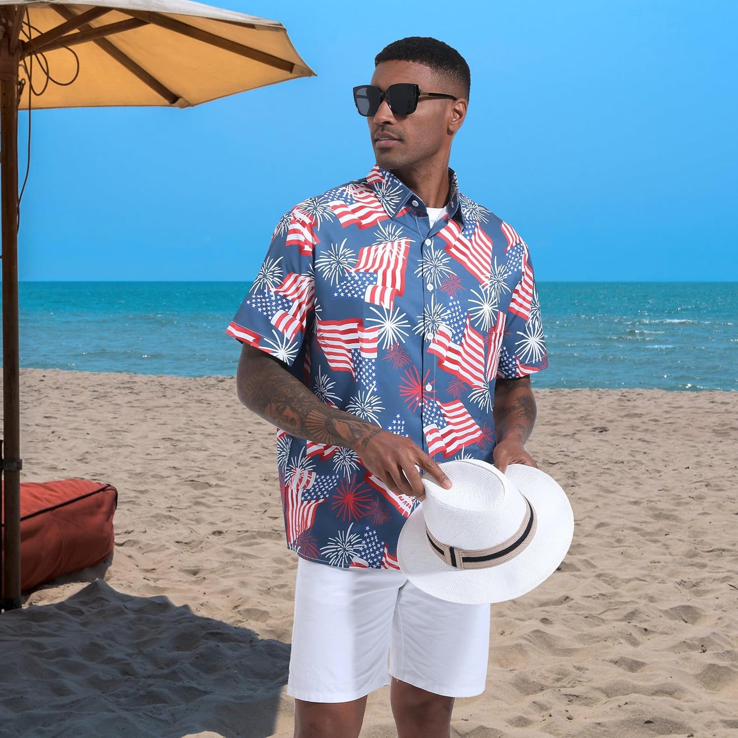 HOTMen's Casual Button Down Shirts Regular Fit Short Sleeve Hawaiian Shirt for Men